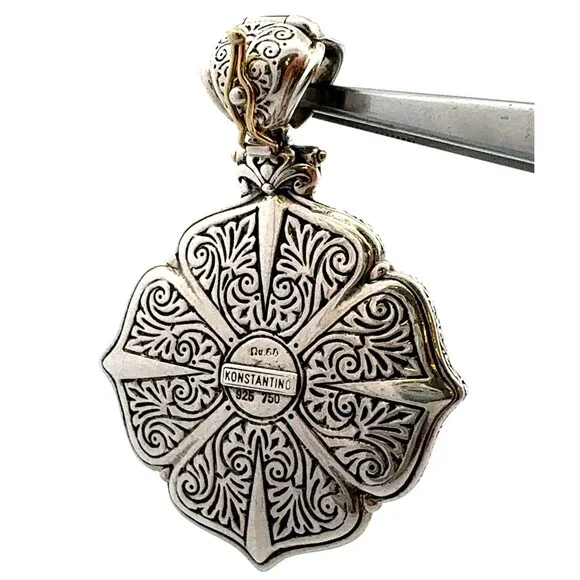 Designer Konstantino 925 Sterling Silver 18k Yellow Gold Amethyst Accent Pendant